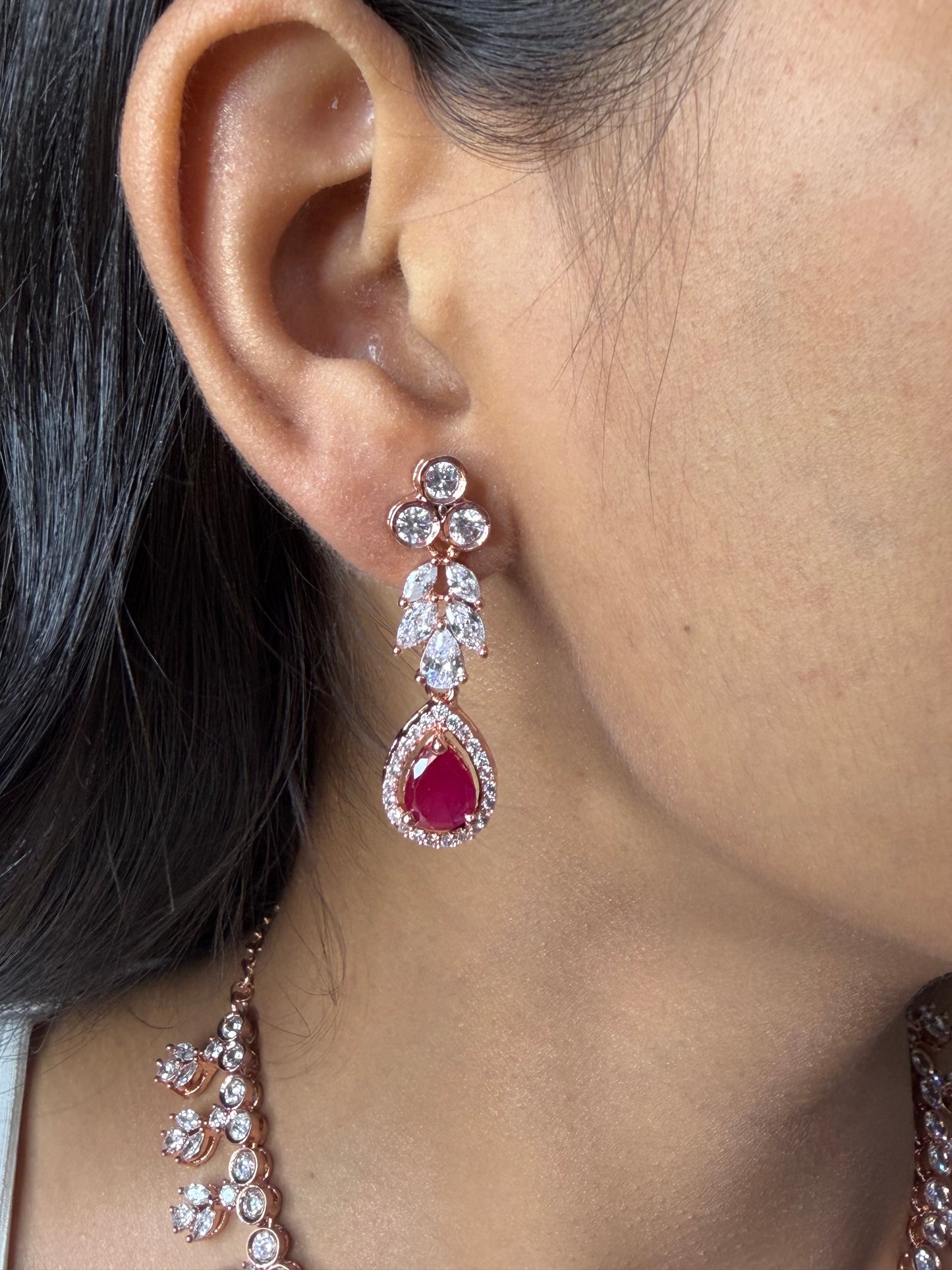 Premium Ruby Rose Gold AD Necklace