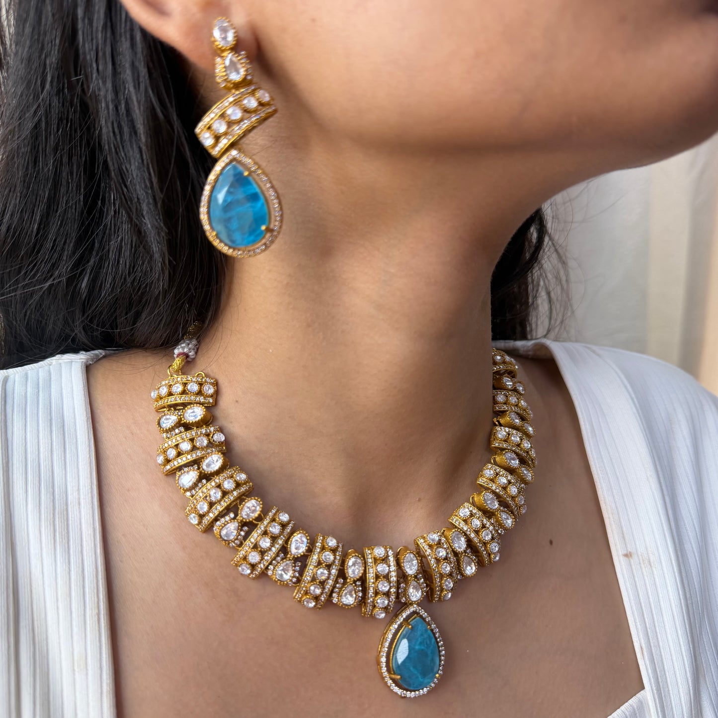 Turquoise Drop Moissanite Necklace