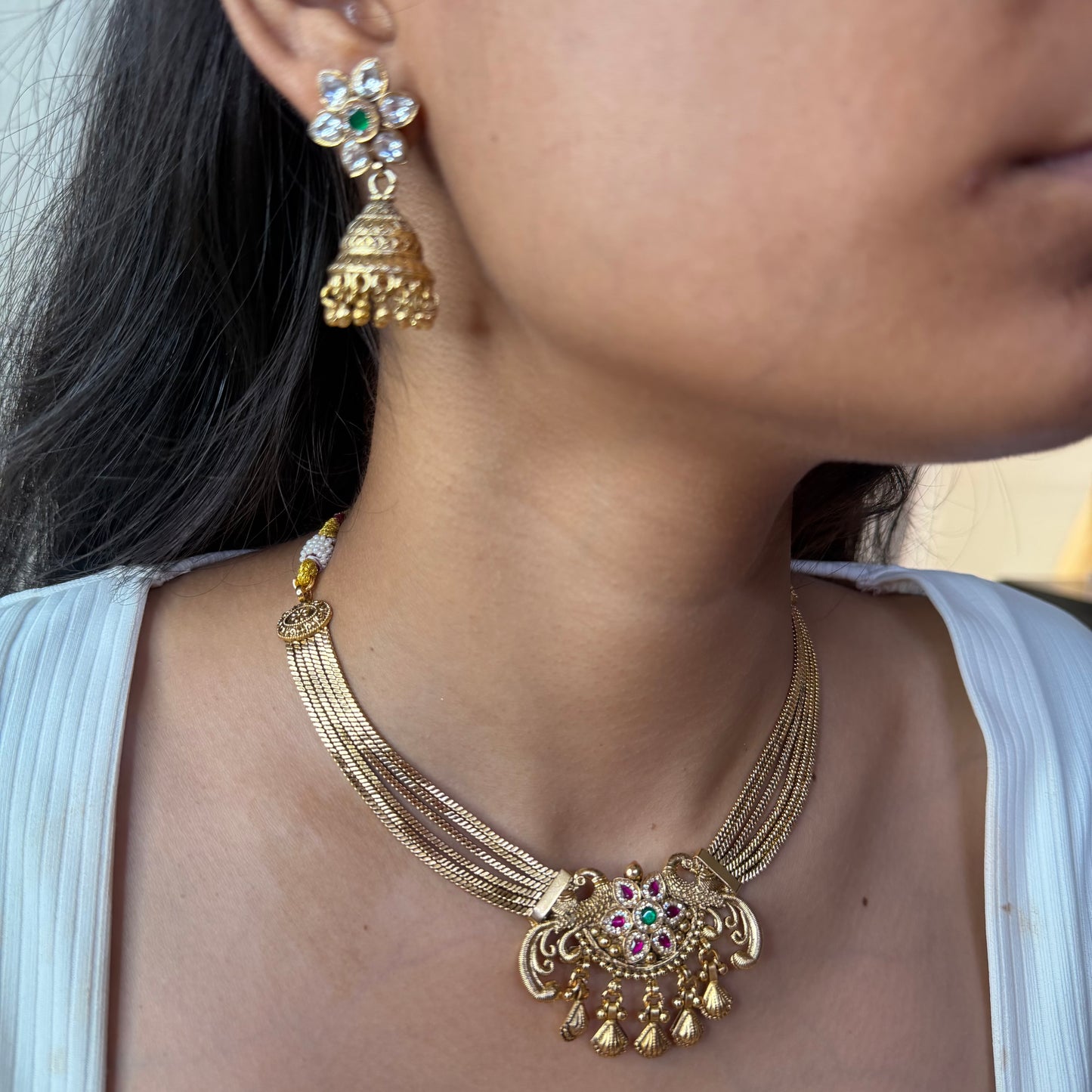 Rajwadi Multi Chain Peacock Necklace