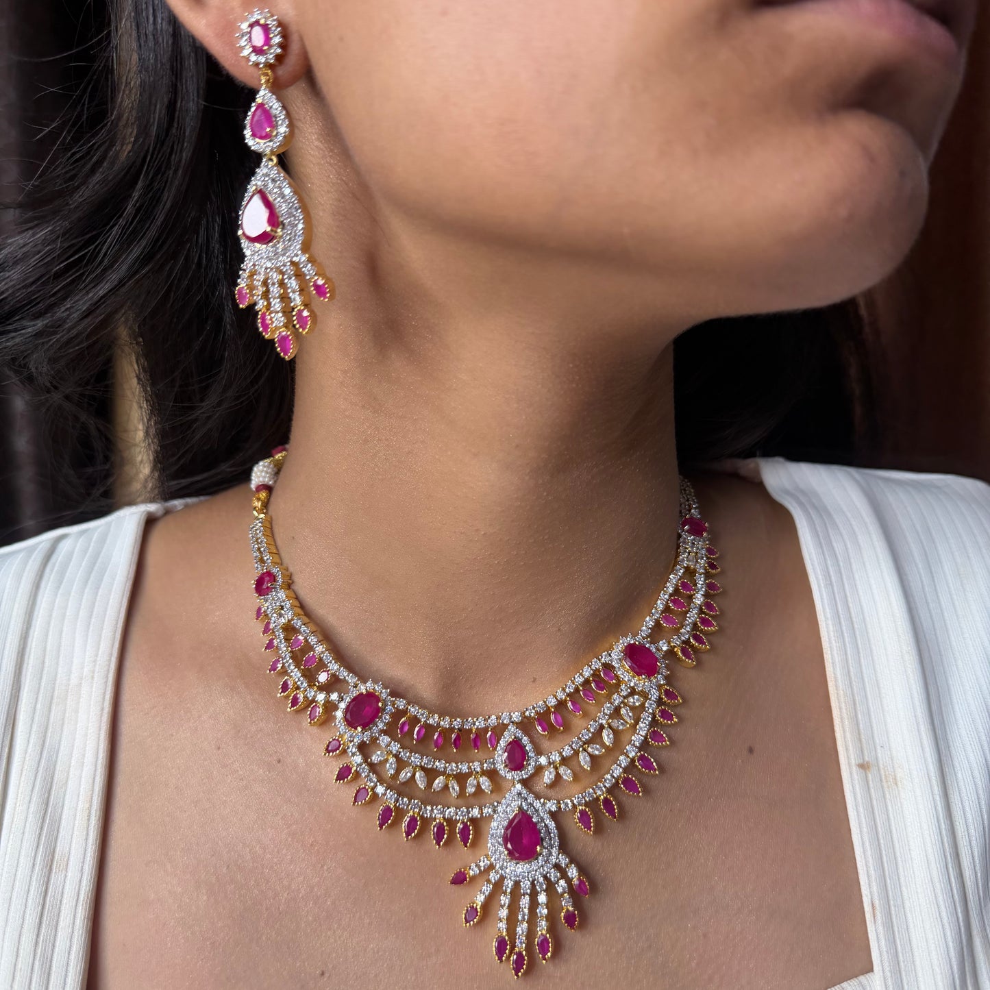 Premium Ruby AD Moissanite Necklace
