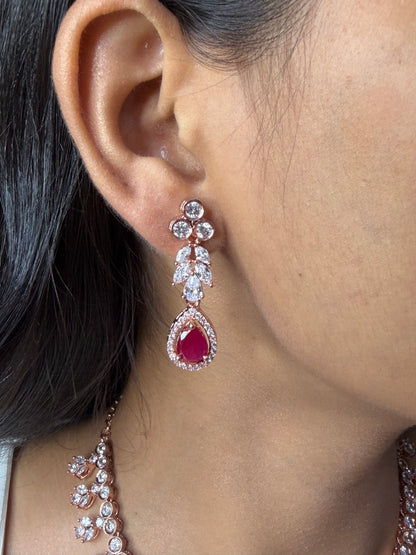 Premium Ruby Rose Gold AD Necklace