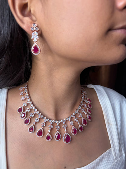Premium Ruby Rose Gold AD Necklace