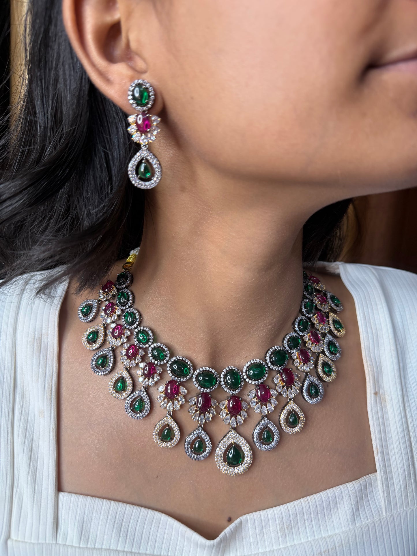 Premium Emerald Ruby AD Necklace
