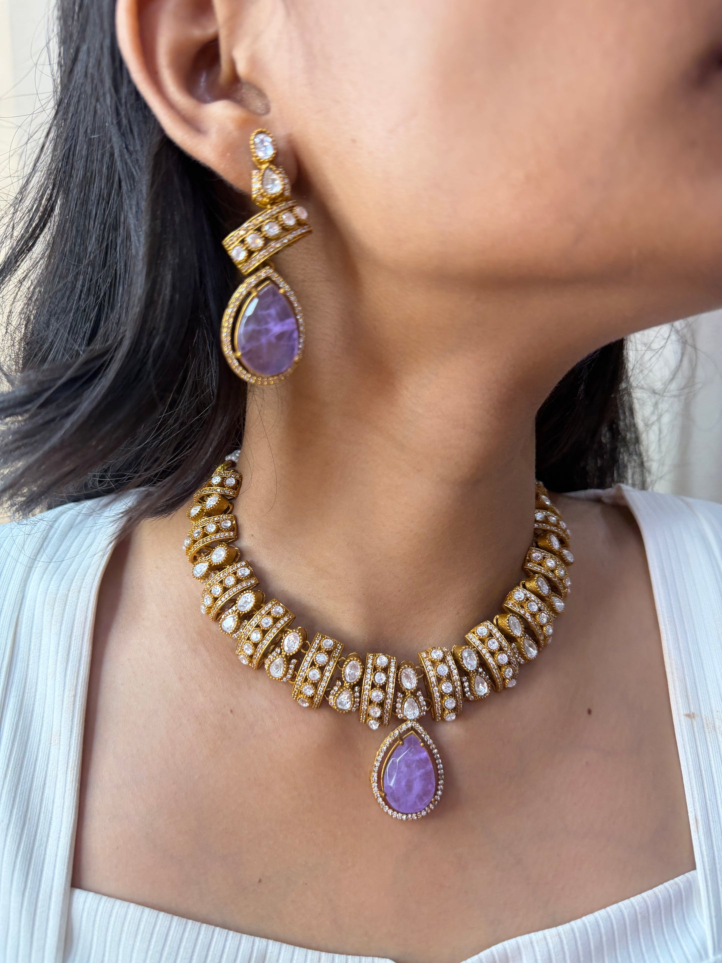 Purple Teardrop Moissanite Choker Necklace