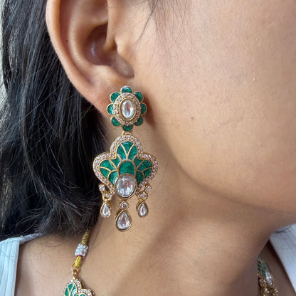 Green Polki Moissanite Layered Necklace