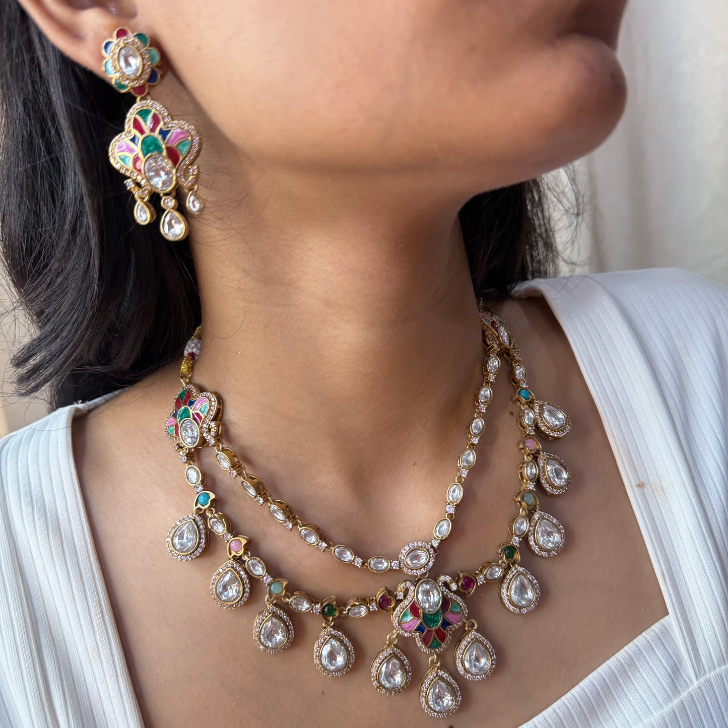 Multicolor Polki Moissanite Necklace