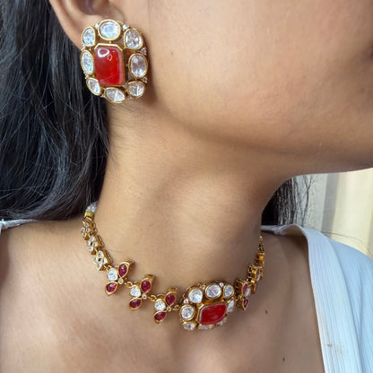 Ruby Floral Moissanite Choker Necklace