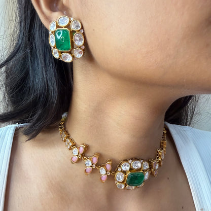 Green Bezel Moissanite Choker Necklace