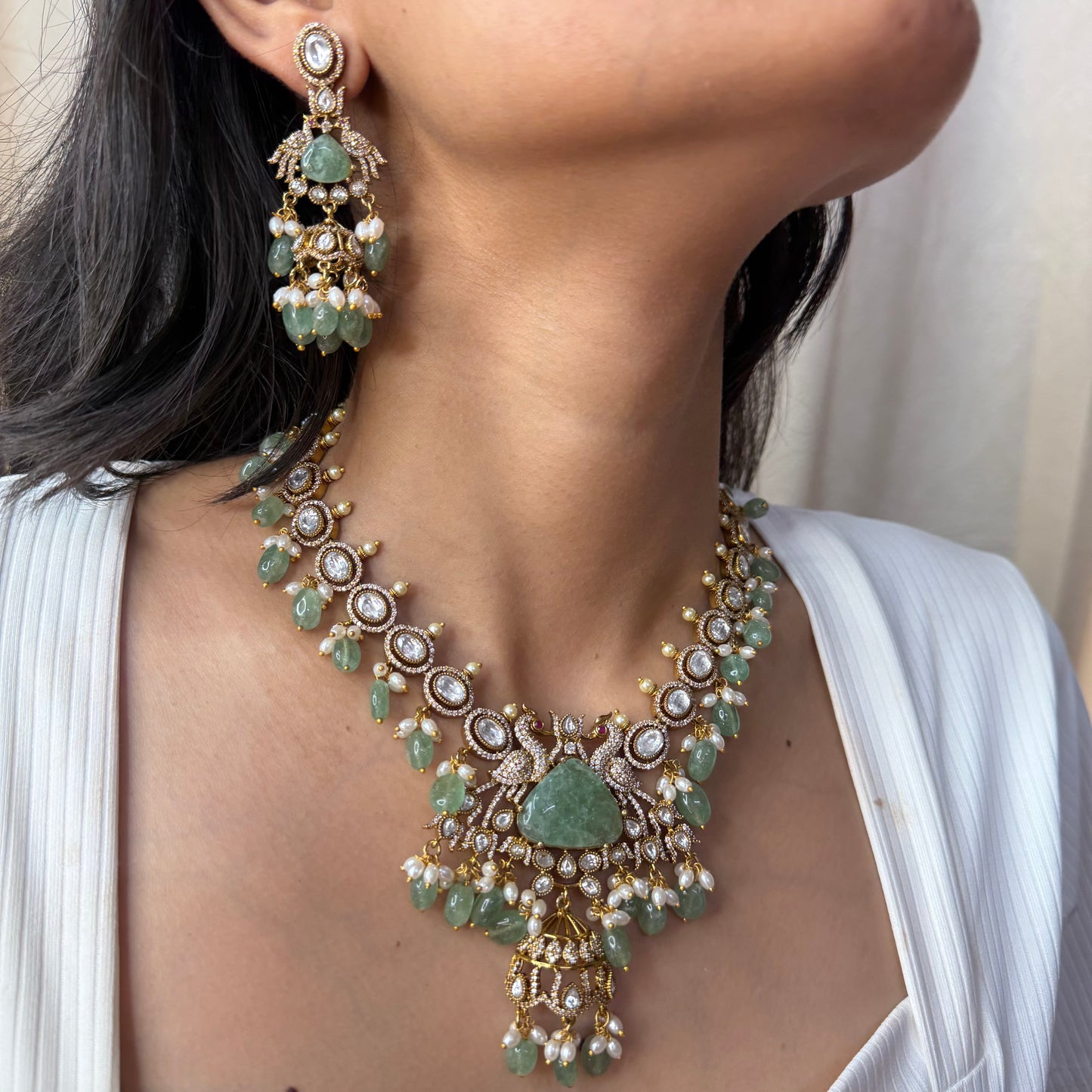 Mint Green Pearl Moissanite Necklace