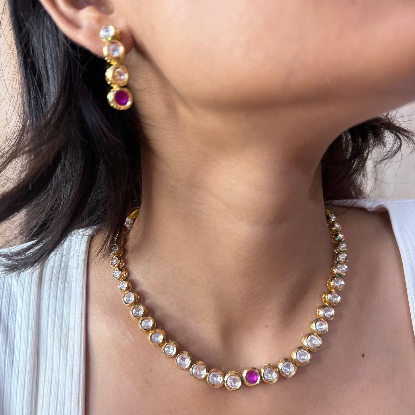 Kundan Necklace with Ruby Center Stone