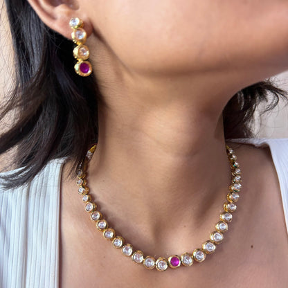 Kundan Necklace with Ruby Center Stone