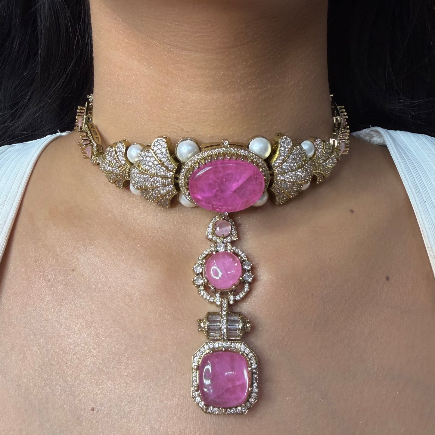 Premium Pink Stone Choker Necklace