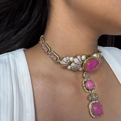 Premium Pink Stone Choker Necklace