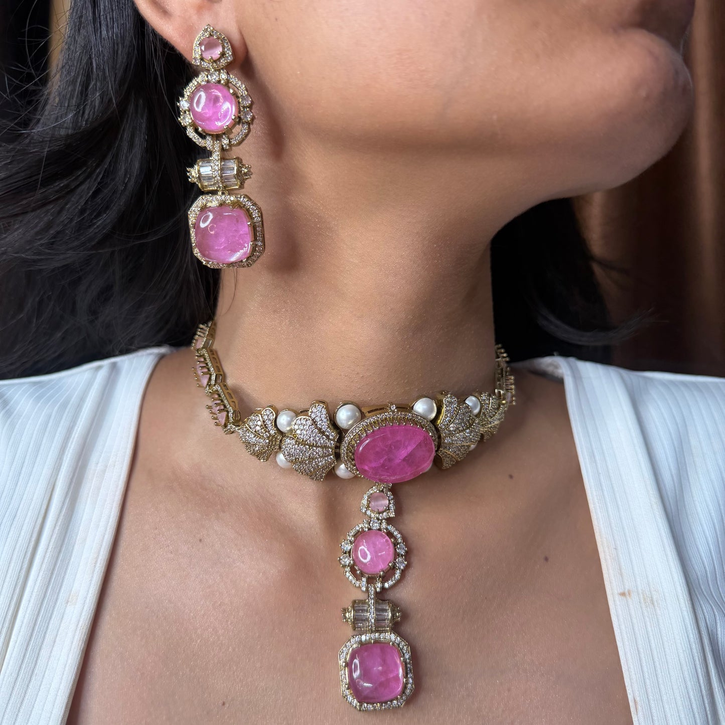 Premium Pink Stone Choker Necklace