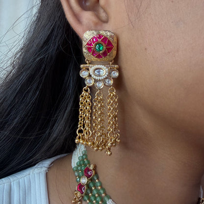 Rajwadi Brass Choker Necklace with Chain Tassels