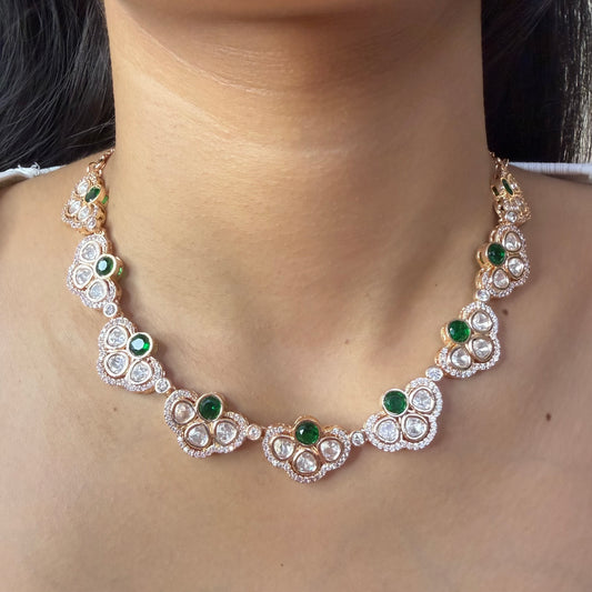 Emerald Floral Moissanite Necklace Set with Earrings