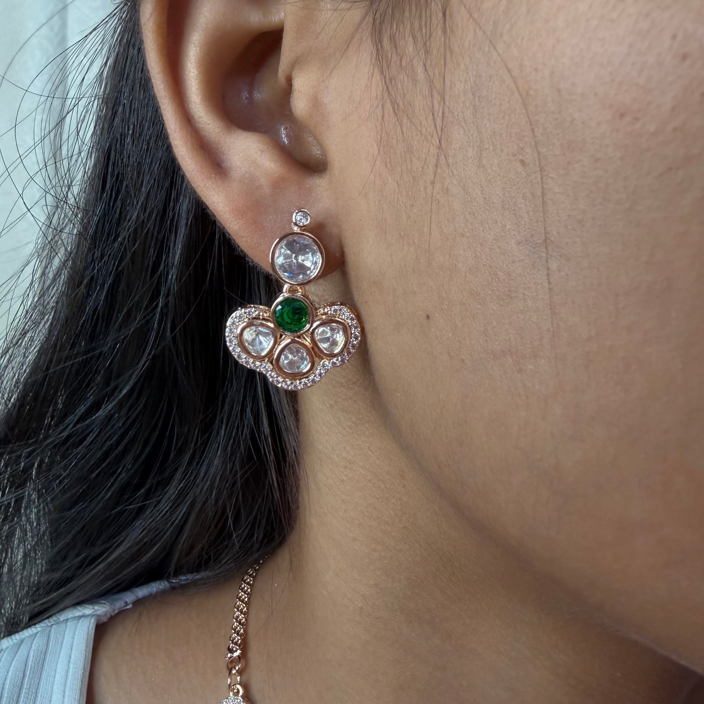 Emerald Floral Moissanite Necklace Set with Earrings