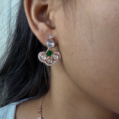 Emerald Floral Moissanite Necklace Set with Earrings