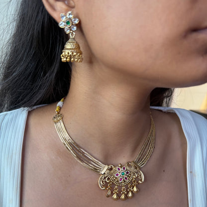 Rajwadi Multi Chain Peacock Necklace