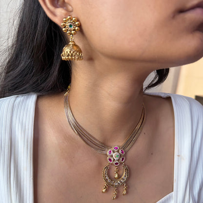 Rajwadi Gold Multi Chain Pendant Necklace