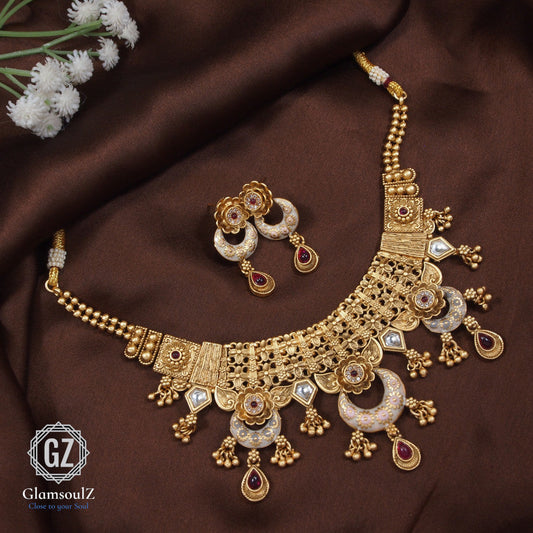 Elevate your style with our exquisite Rajwadi Necklace at Glamsoulz. Handcrafted luxury jewelry for a statement look. Shop now for timeless elegance.