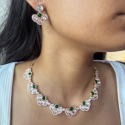 Emerald Floral Moissanite Necklace Set with Earrings for women by GlamsoulZ