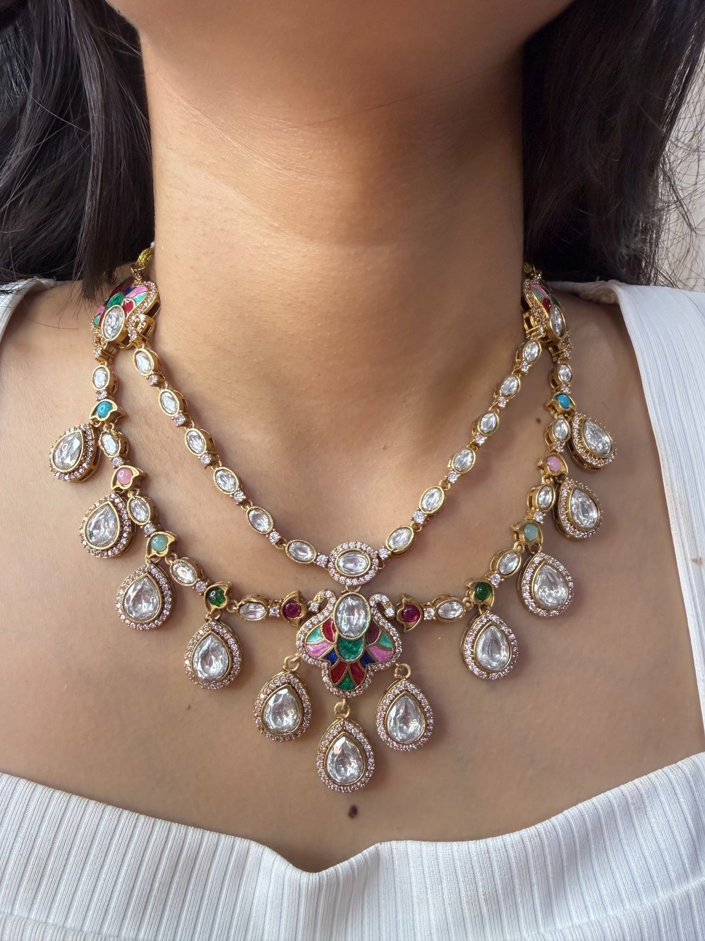 Multicolor Polki Moissanite Necklace for women by GlamsoulZ