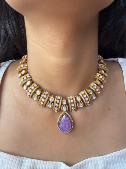 Pink Teardrop Moissanite Choker Necklace for women by GlamsoulZ