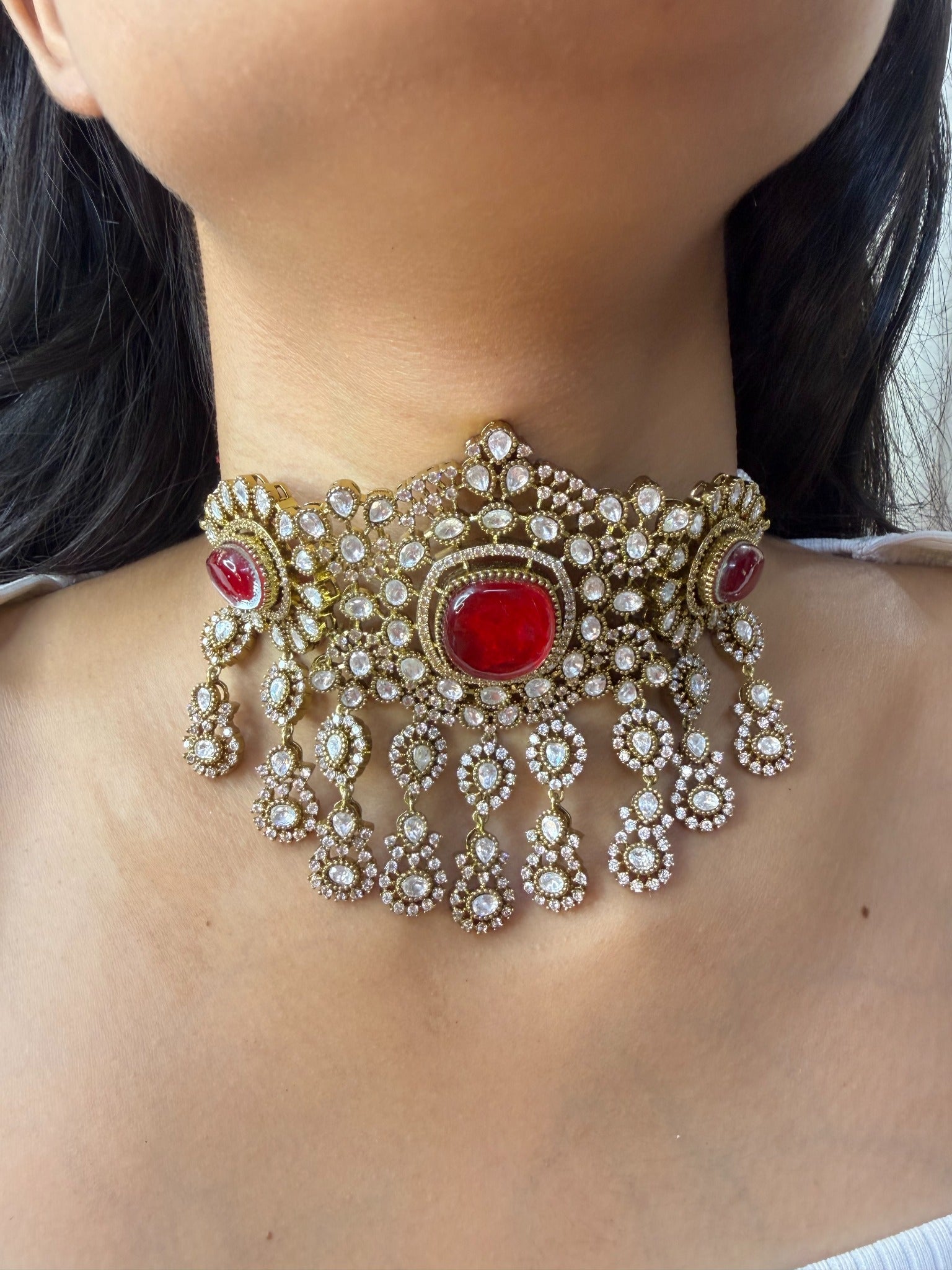 Royal Red Moissanite Choker Necklace for women by GlamsoulZ