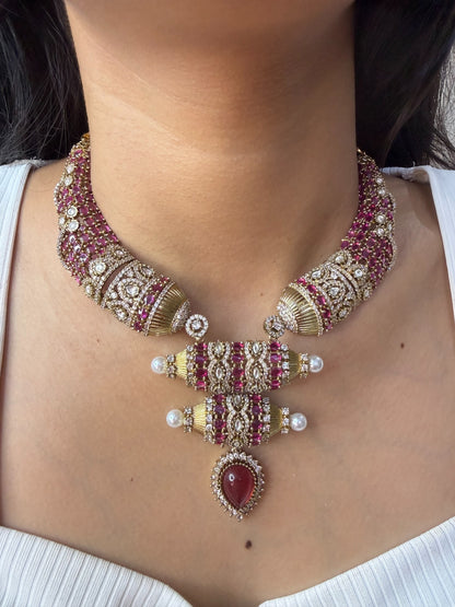 Ruby Beaded Moissanite Choker Necklace for women by GlamsoulZ