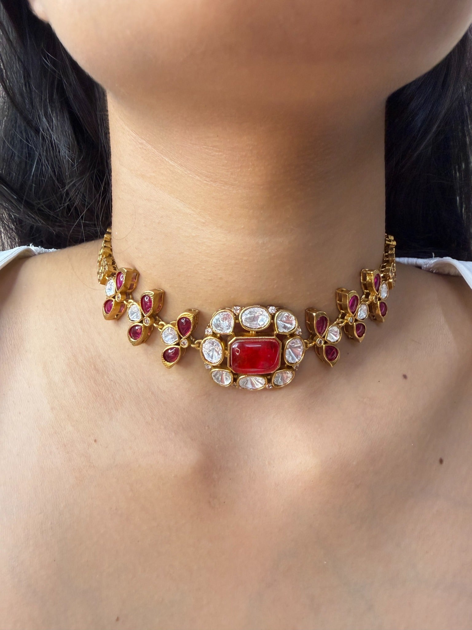Ruby Floral Moissanite Choker Necklace for women by GlamsoulZ