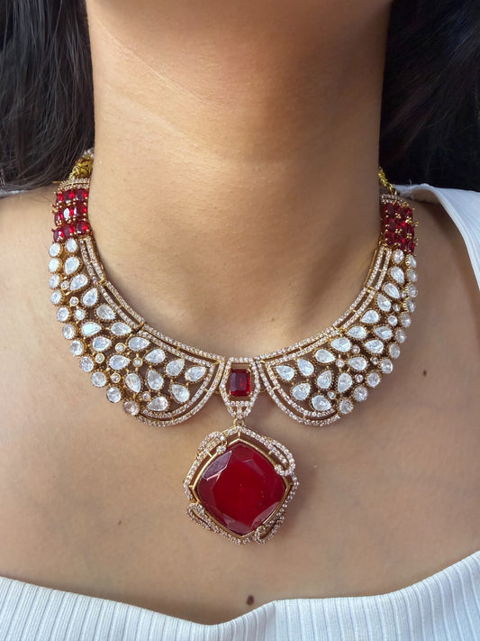 Ruby Red Statement Moissanite Necklace for women by GlamsoulZ