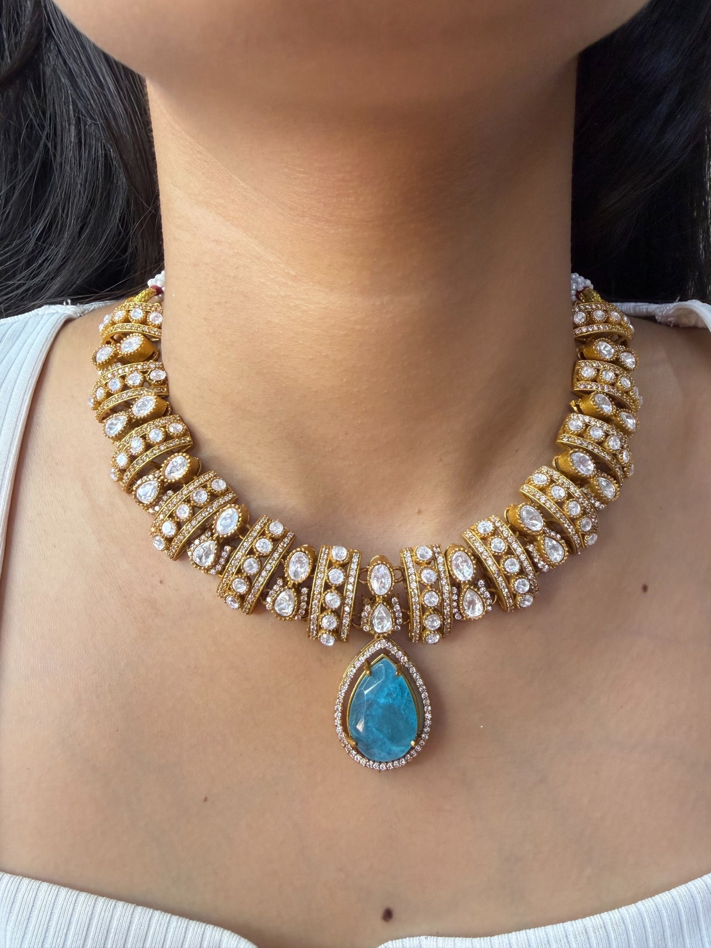 Turquoise Drop Moissanite Necklace for women by GlamsoulZ