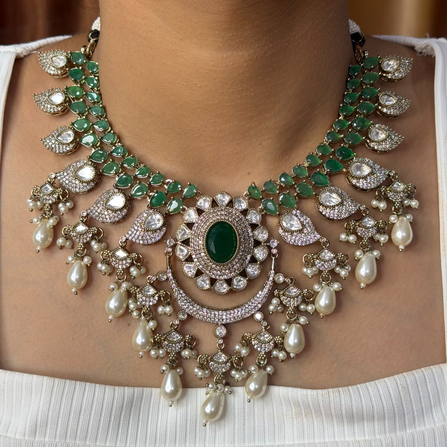 Premium Emerald AD Moissanite Necklace for women by GlamsoulZ
