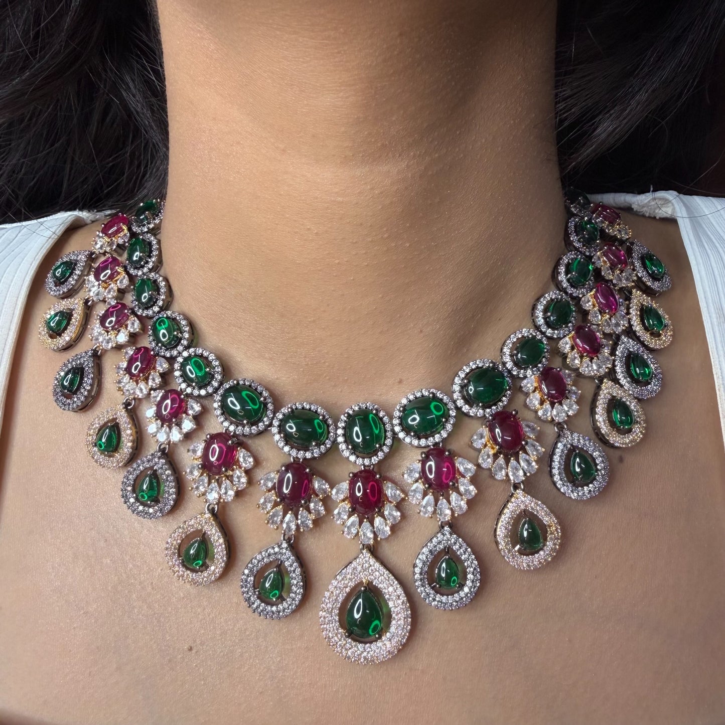 Premium Emerald Ruby AD Necklace for women by GlamsoulZ
