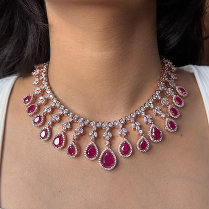 Premium Ruby Rose Gold AD Necklace for women by GlamsoulZ