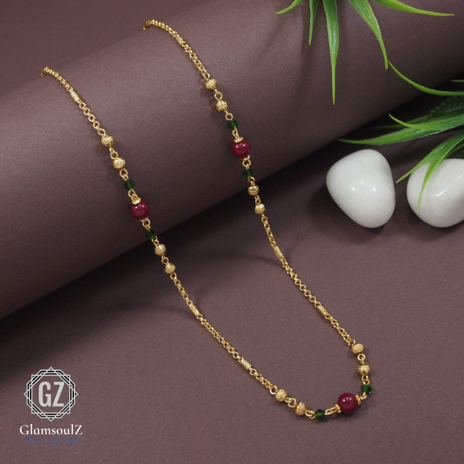 Elevate your style with Glamsoulz's gold plated kanthi chain. Handcrafted with precision, this trendy accessory is a must-have for fashion-forward individuals.